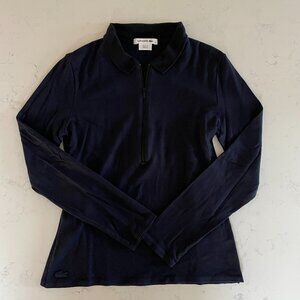 Lacoste 1/2 Zip Long Sleeve Viscose, Wool & Elastane Polo Shirt Navy Blue Sz 40